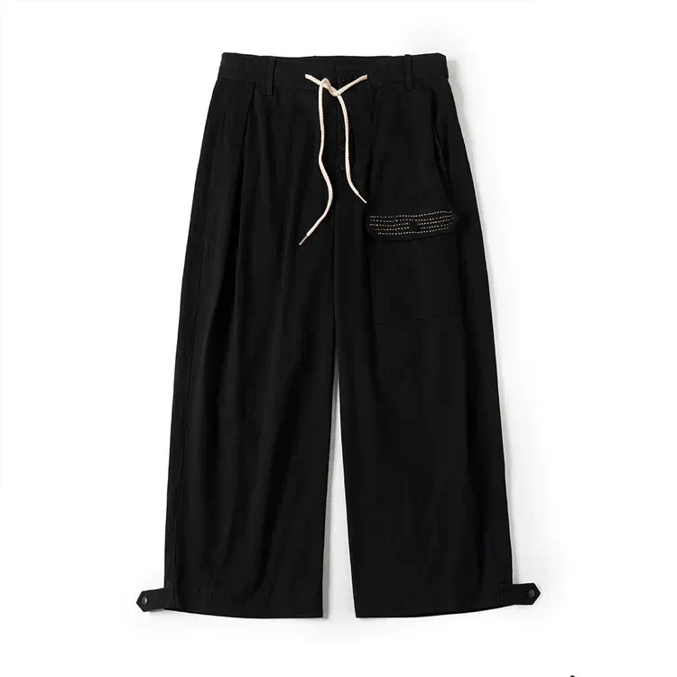 Sashiko Wide Leg Pants - Black - Image 9